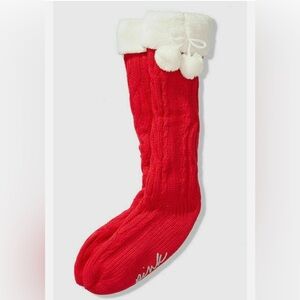 VS PINK SHERPA CABLE KNIT KNEE-HIGH POM-POM‎ LINED SOCKS SLIPPERS
